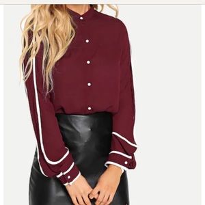 NWT Bishop Sleeve Semi Sheer Button Up Blouse